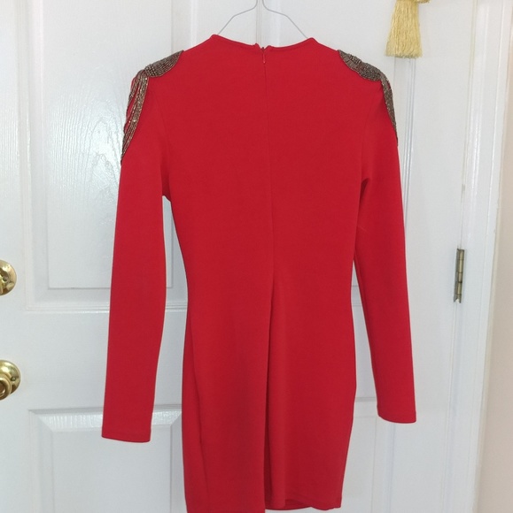 Military red dress w embellished shoulders - Picture 2 of 5